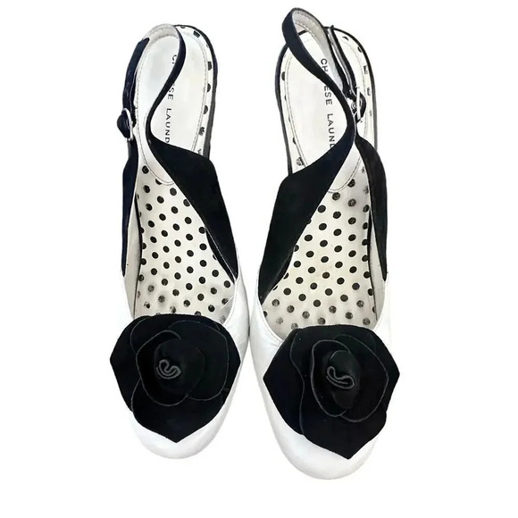 Chinese Laundry Women's Black White Slingback Carrie High Heels Shoes Size 10 - Picture 2 of 8